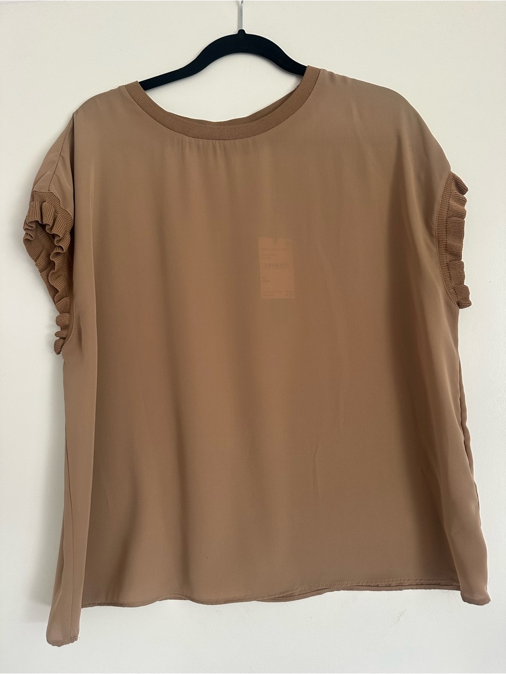 T Tahari Tan Short Sleeve Ruffle Sleeve Blouse